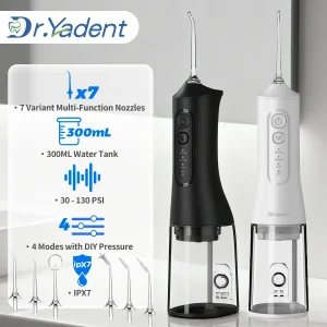 Dr.Yadent YD06 Cordless Oral Irrigator WaterFlosser 300ML Portable Water Jet USB-C Fast Charge 7 Nozzles 4 Modes IPX7 Waterproof