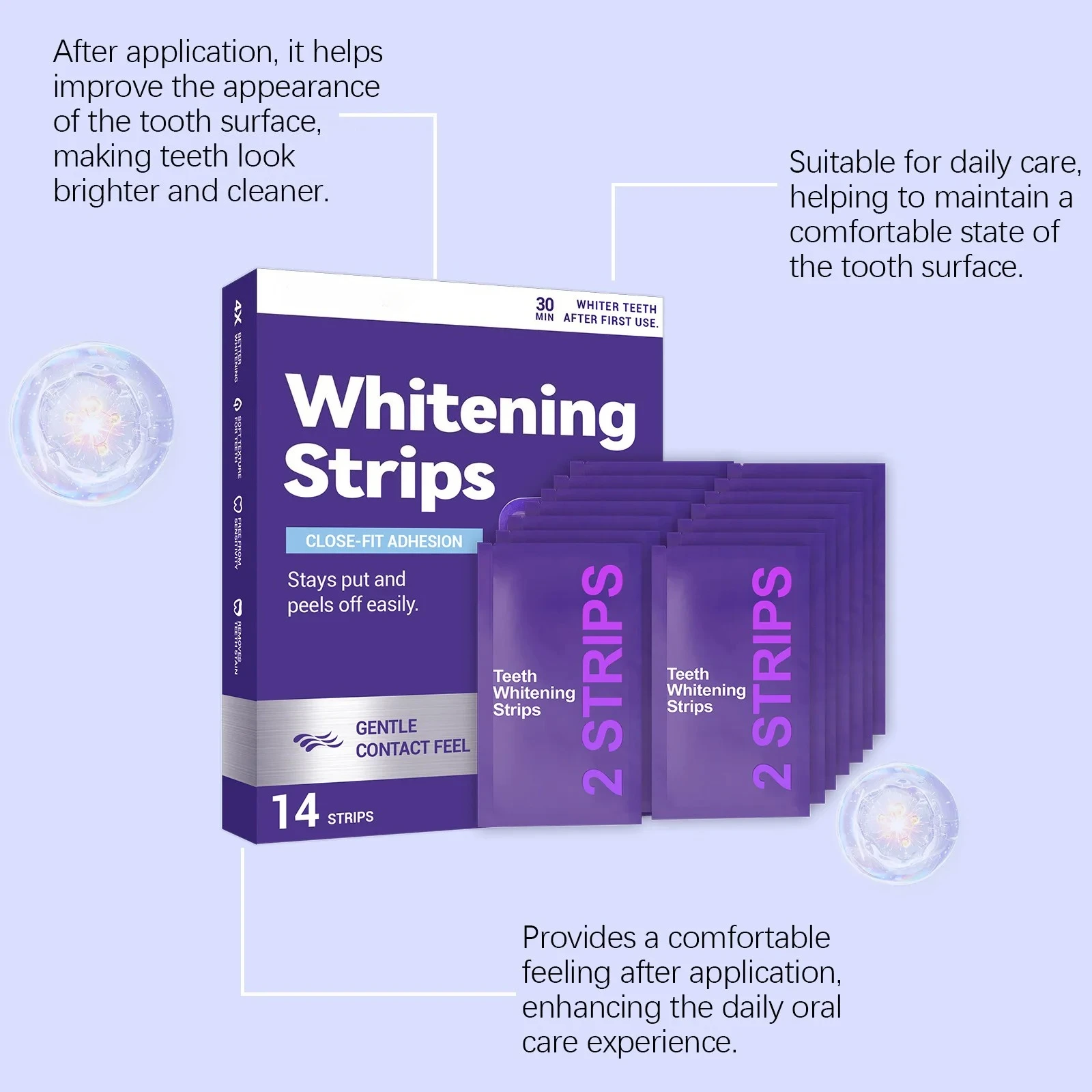 Purple Teeth Whitening Strips Oral Hygiene Fresh Breath Brighten Tooth Bleaching Long Lasting Oral Care Tooth Whitener Patches - Image 4