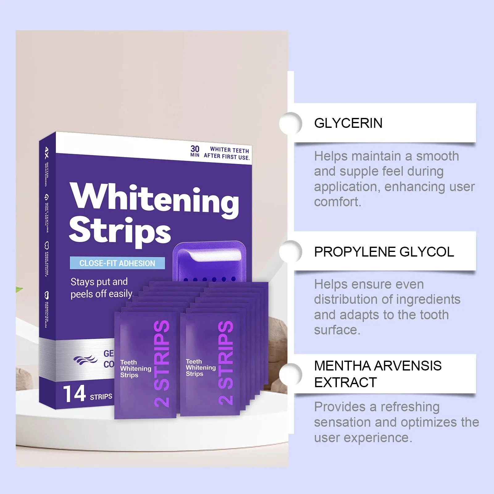 Purple Teeth Whitening Strips Oral Hygiene Fresh Breath Brighten Tooth Bleaching Long Lasting Oral Care Tooth Whitener Patches - Image 2